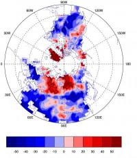 Click on image to see full-sized version This map shows the percent change in winter blockings relative to the long-term average. Blocking patterns favor more frequent movement of cold air masses to middle and lower latitudes, leading to increased heavy snowfall in Europe and the Northeast and M