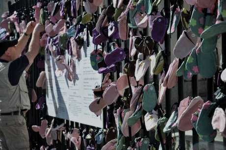 Shoes representing the victims and survivors of abuse