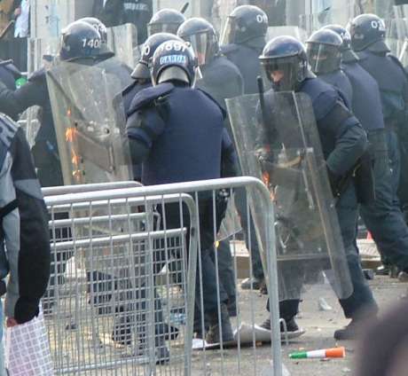 Click on image to see full-sized version Petrol Bomb Explodes on Riot Police