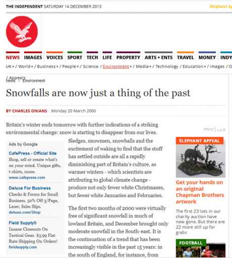 Snow -  A thing of the past? <br>According to Climate "Scientisrts" back in 2000