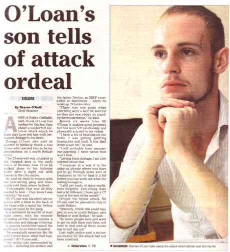 Click on image to see full-sized version They knew I was a Catholic: I was an appropriate target" Irish News front page 24 July 2006