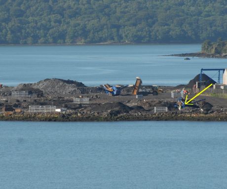 More fenced off areas - arrow shows worker on site today (3/7/08)