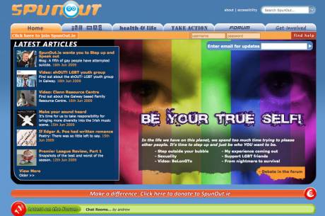 Click on image to see full-sized version SpunoUt.ie lgbt homepage