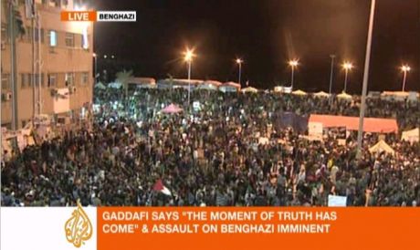 Click on image to see full-sized version Benghazi on eve of passing UN no-fly resolution and warning of attack by Gaddaffi