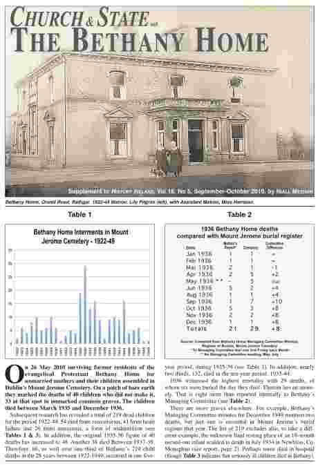 Click on image to see full-sized version Bethany History Ireland article releasing info on 219 unmarked graves - PDF available below