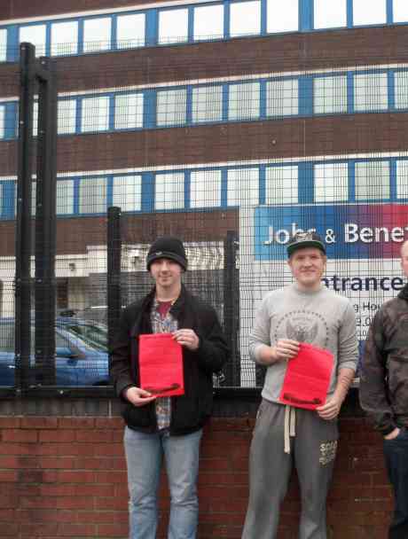 Click on image to see full-sized version Republican Activists outside the Shankill Road Jobs & Benefits Office
