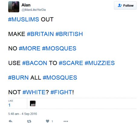 Click on image to see full-sized version Cowardly Nazi Scum - Alan Incites Arson Against Mosques
